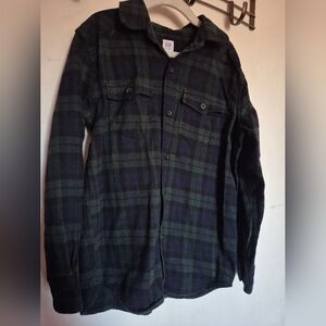 GAP Kids Dark Blue and Green Plaid Flannel